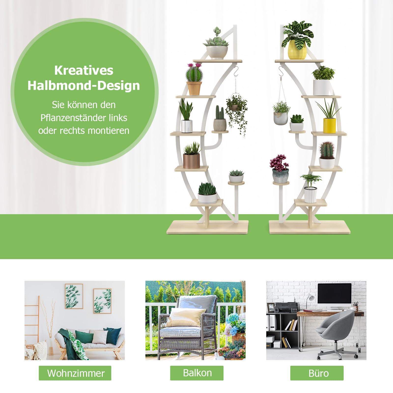 RELAX4LIFE Blumenständer, Pflanzenständer 6-Stufig, Pflanzenregal Metall, Innen & Außen Blumentreppe, Blumenregal mit Ablagen Haken für Wohnzimmer, Balkon, Schlafzimmer (2 Stück, Weiß)