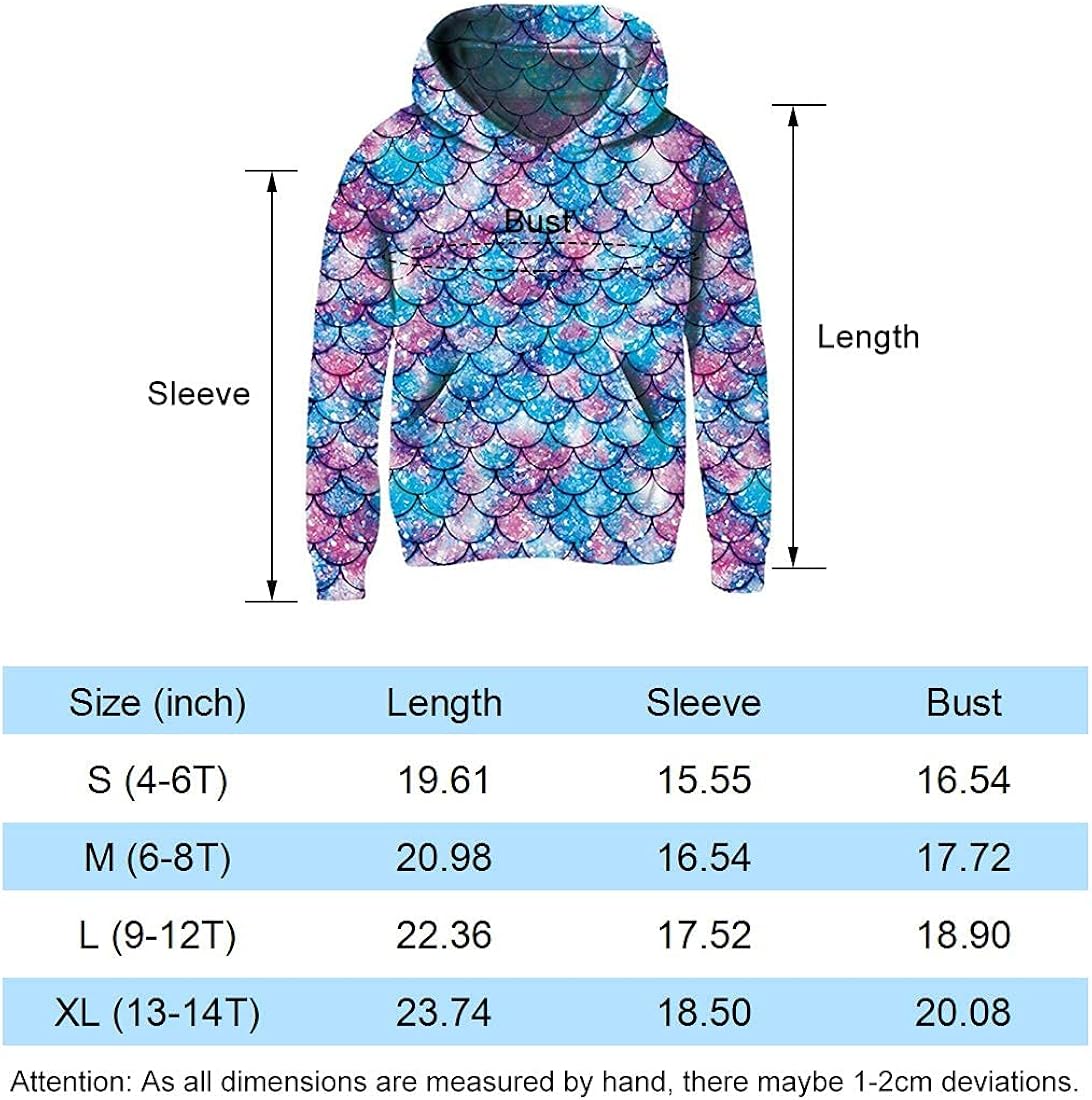 uideazone Girls Pullover Hoodies 3D Graphic Printed Hooded Sweatshirt with Pocket 4-14 Years: Clothing, Shoes & Jewelry