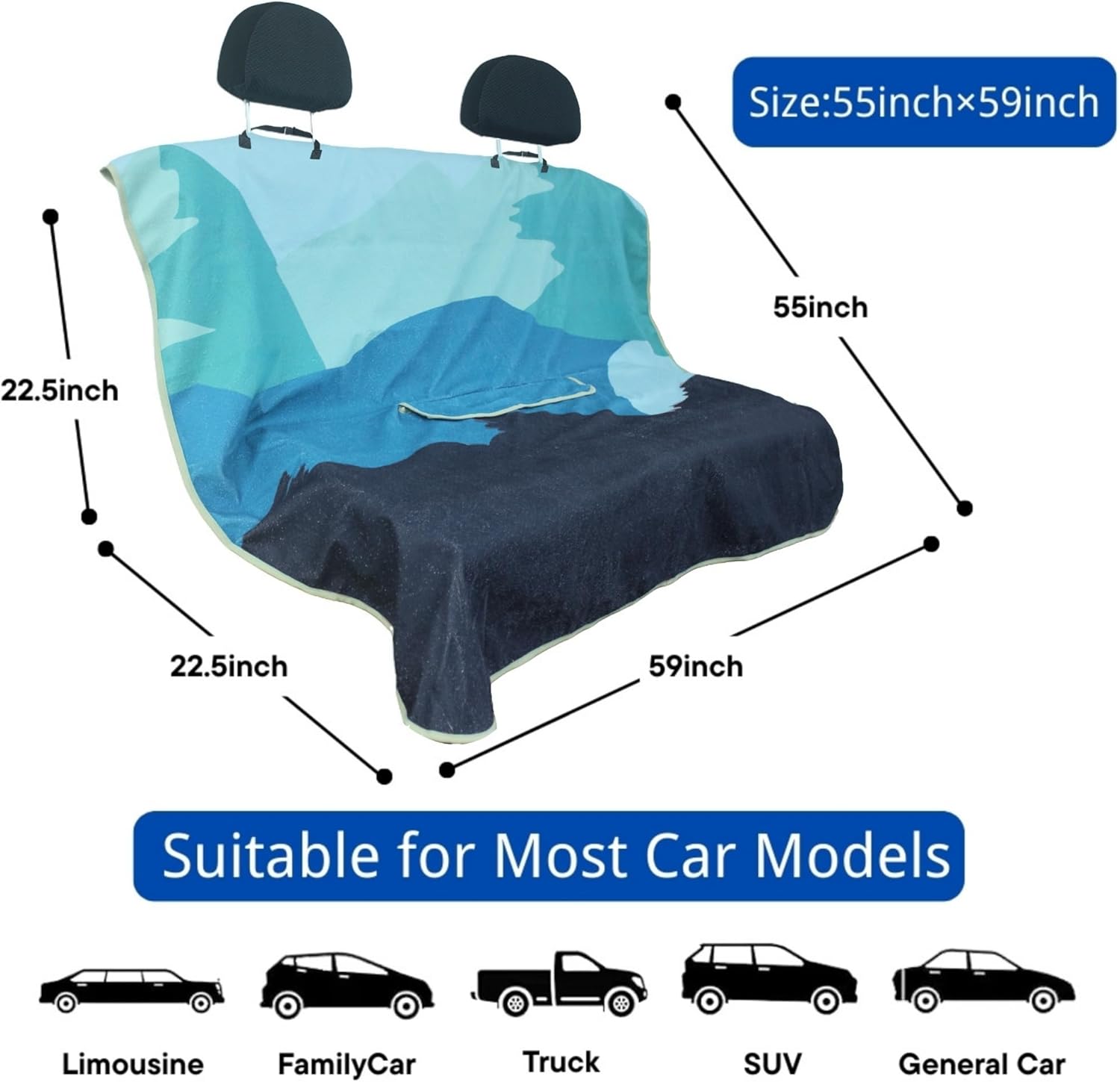 Waterproof Back Seat Cover for Dogs and Kids, Car Seat Protector Under Baby Car Seat, Child and Dog Car Seat Cover Blanket for Rear Bench(Mountains, Rear Bench Seat Towel)