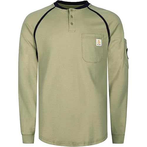 BOCOMAL FR Shirts 5.5oz Light Weight Henley and Short Sleeve Flame Resistant/Fire Retardant Clothing Shirt
