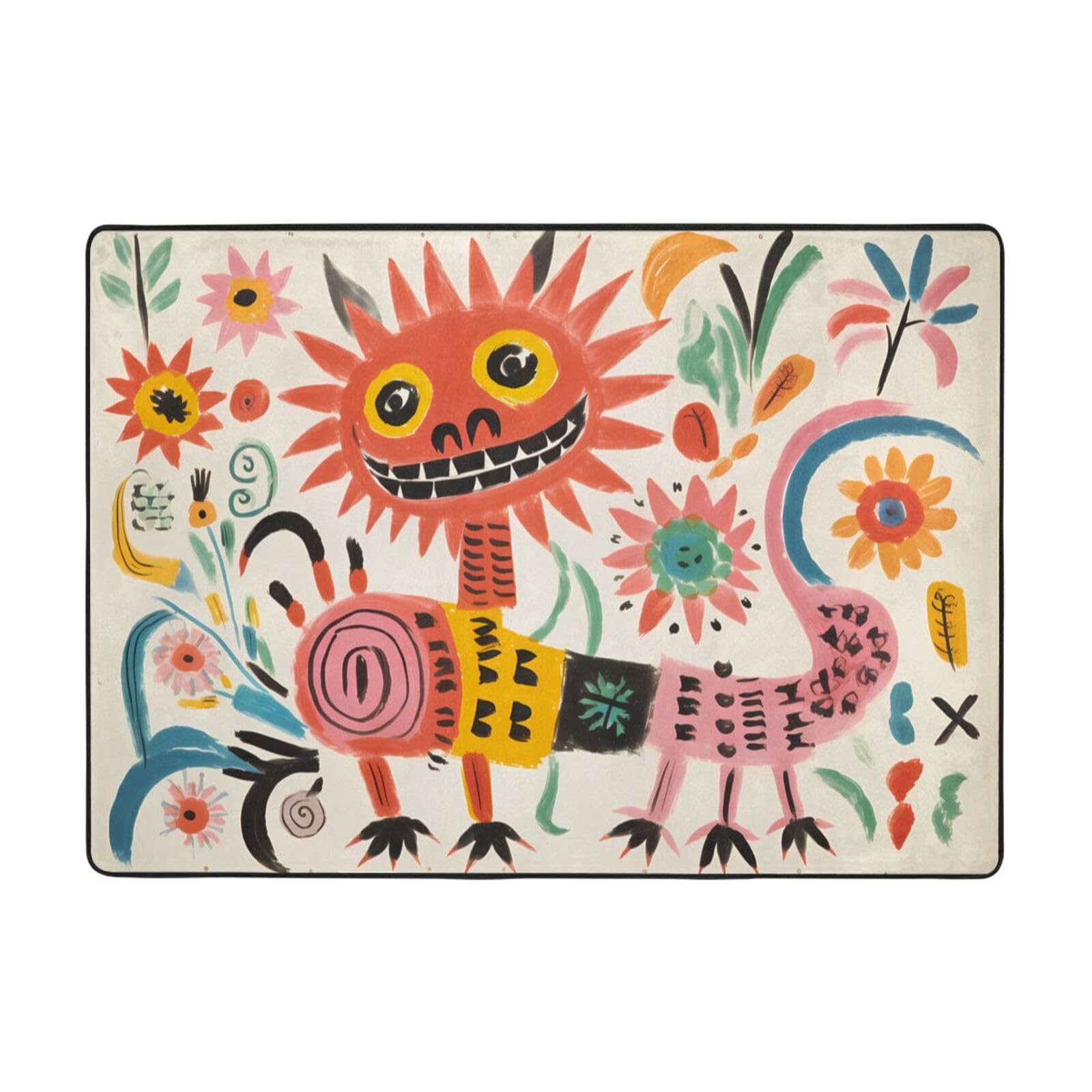Tapis de sol pour salon au design dragon abstrait grand format en flanelle pour cocooning