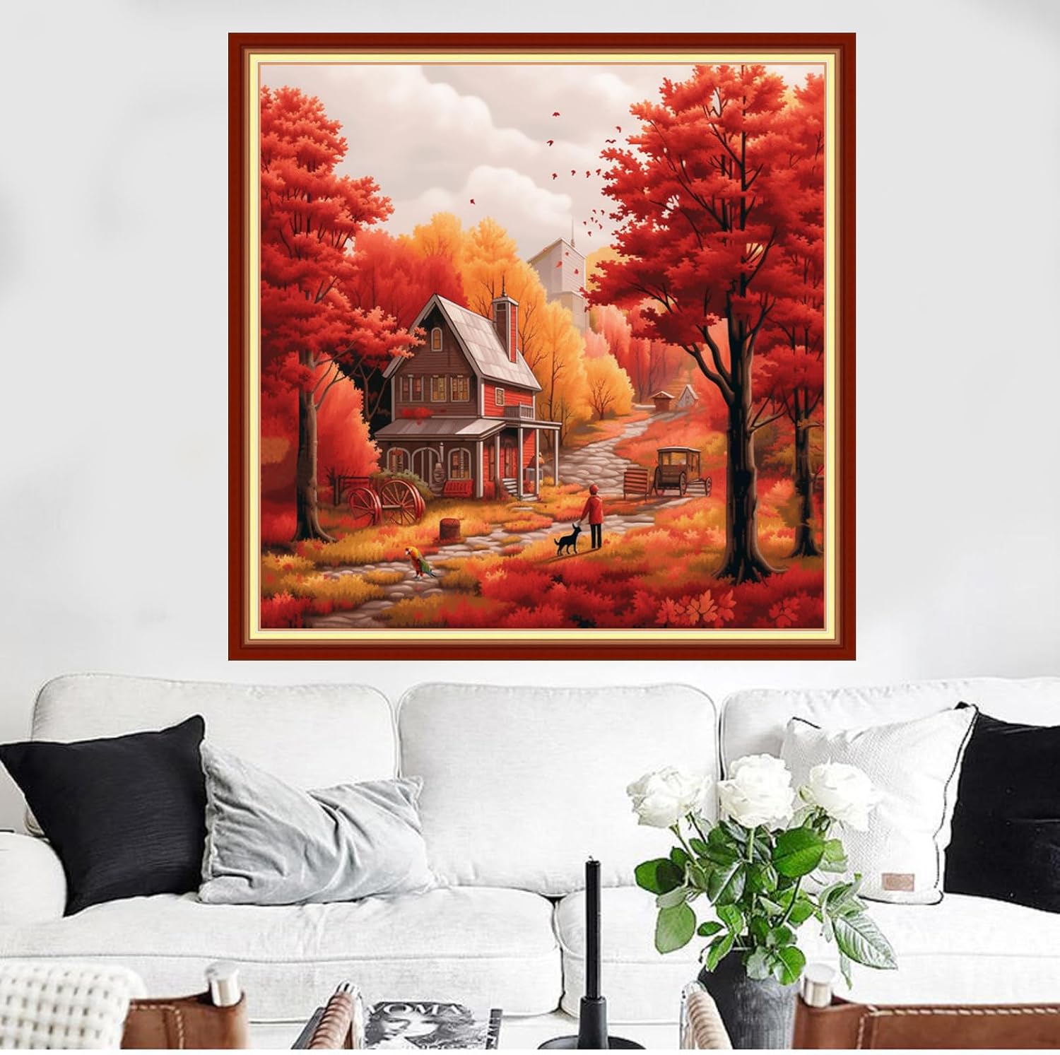 Funxvoot Stamped Cross Stitch Kits Beginners Full Range of Embroidery Kits for Adults 11CT Embroidery Patterns Needlepoint Kits Printed Cross Stitch Kits - (Deep Autumn Scenery 18x18 inchs)