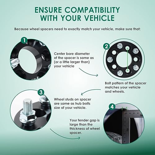 Miniatura 7 de MOCA - 4 espaciadores de rueda de 15 pulgadas 5 x 5 patrón de pernos de 2815in orificio de cubo de 12 pulgadas x 20 perno para Dodge Journey