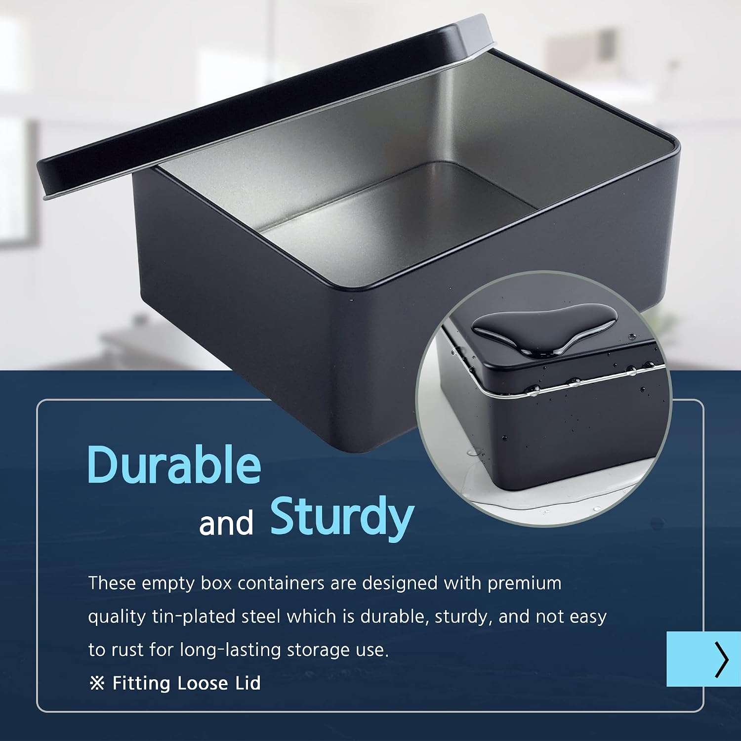 Black Metal Tin Box Lids - Large Containers, Holder for Keeping Car Keys, Cookie, Pencil Case, 6.8 x 5.6 x 2.8 inch