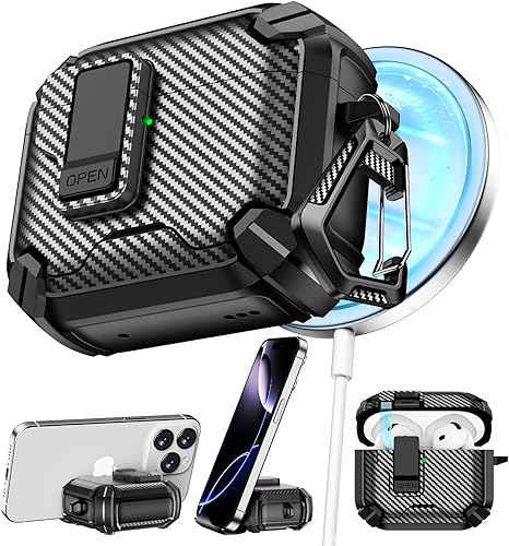Miniatura 62 de Compatible con AirPods de 4ª generación, Funda Magnética con Bloqueo Automático, Soporte para Teléfono y Kit de Limpieza, Compatible con Funda