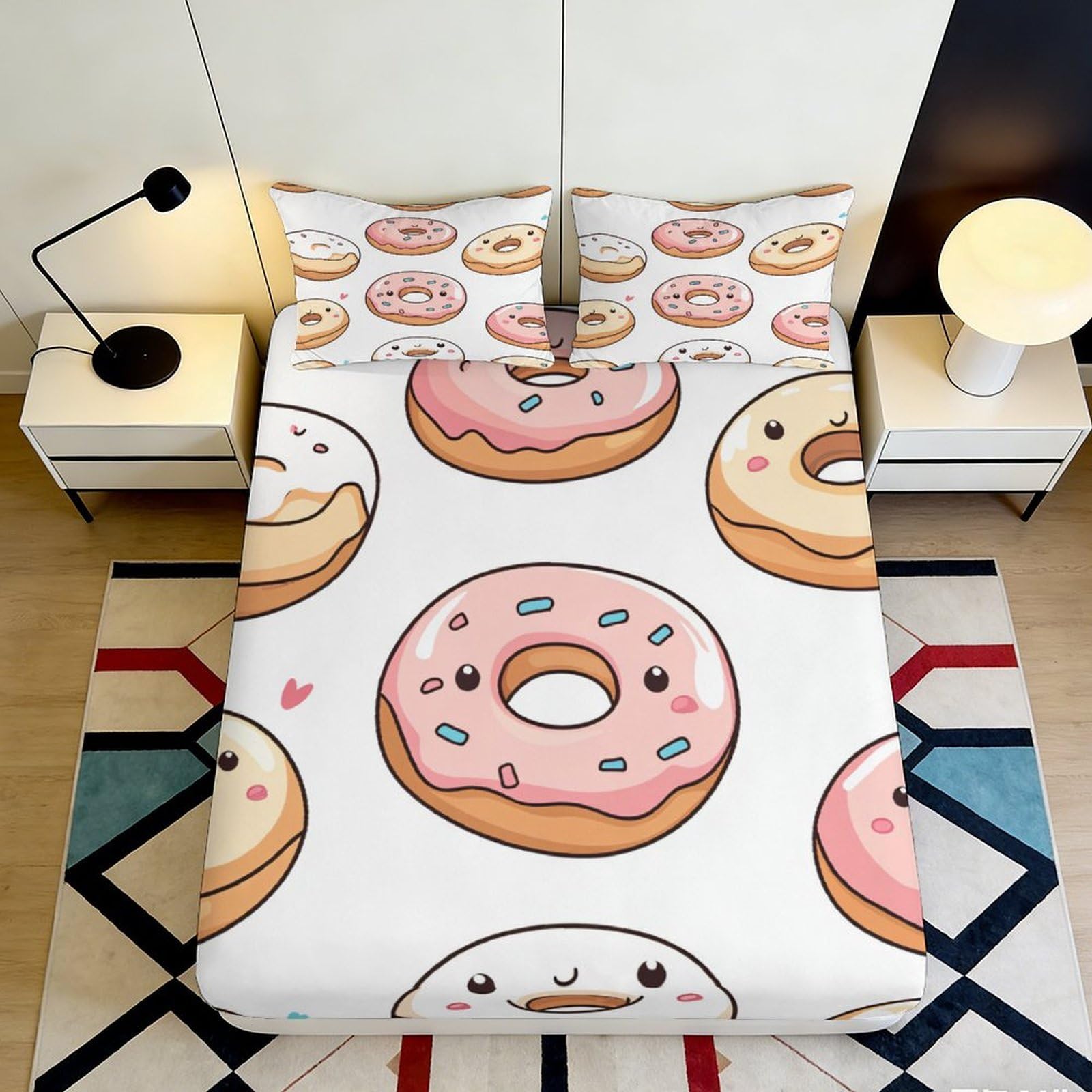 Dhbaneiok Style-2 3D Printed Pink Donut Fitted Sheet Microfiber Fun Cartoon Dessert Bed Cover For Bedroom Dorm Mattress Decor 90X200x25cm