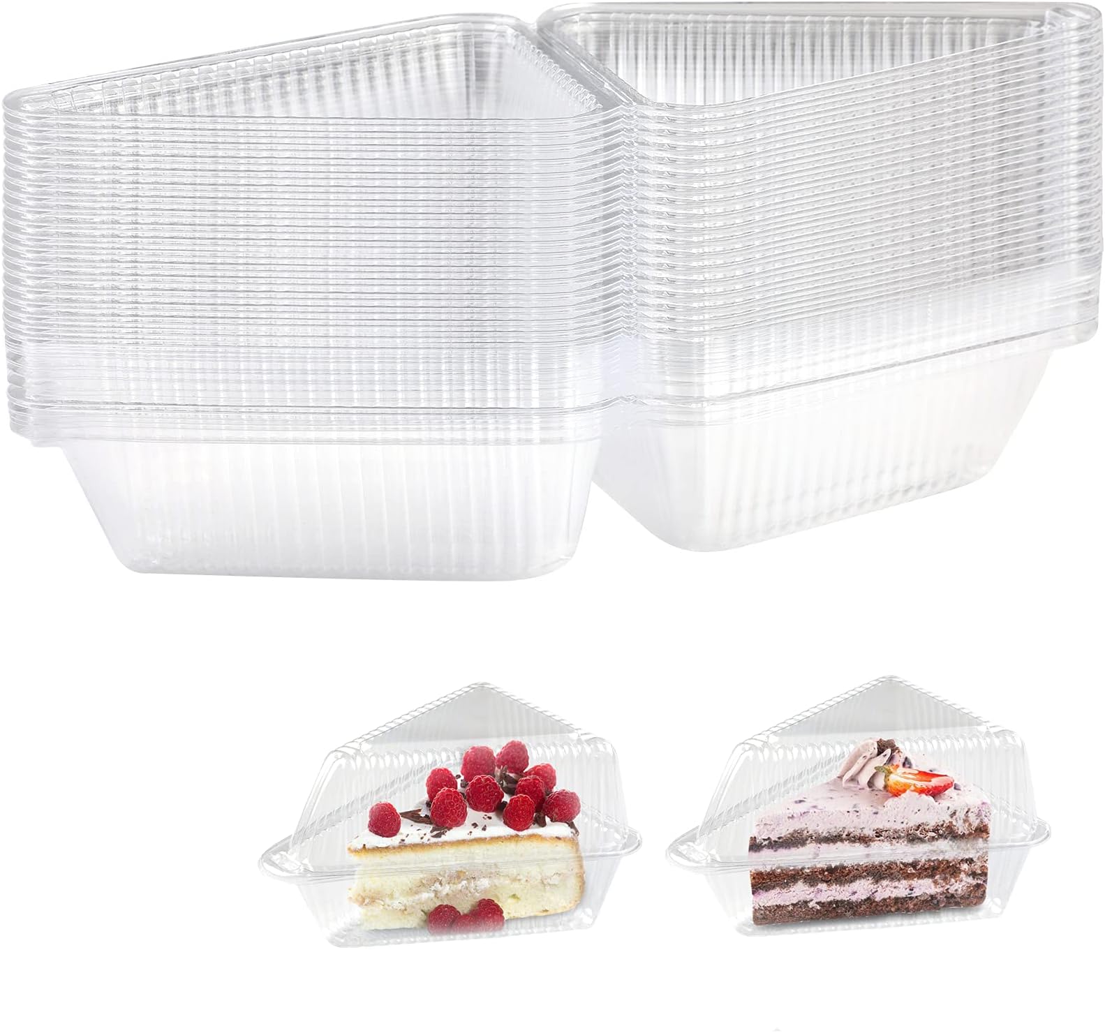 50 Pieces Clear Cake Slice Boxes - Individual Containers for Portions, Sandwiches, Pies, Salad, Cheese - Suitable for Home Baking, Party, Cake Shop