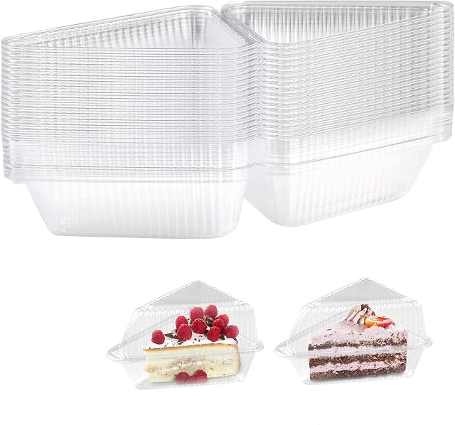 50 Pieces Cake Slice Boxes Individual, Cake Boxes for Cake Portions, Clear Containers for Cake Slice, Sandwiches, Pies, Salad, Cheese, Suitable for Home Baking, Party, Cake Shop