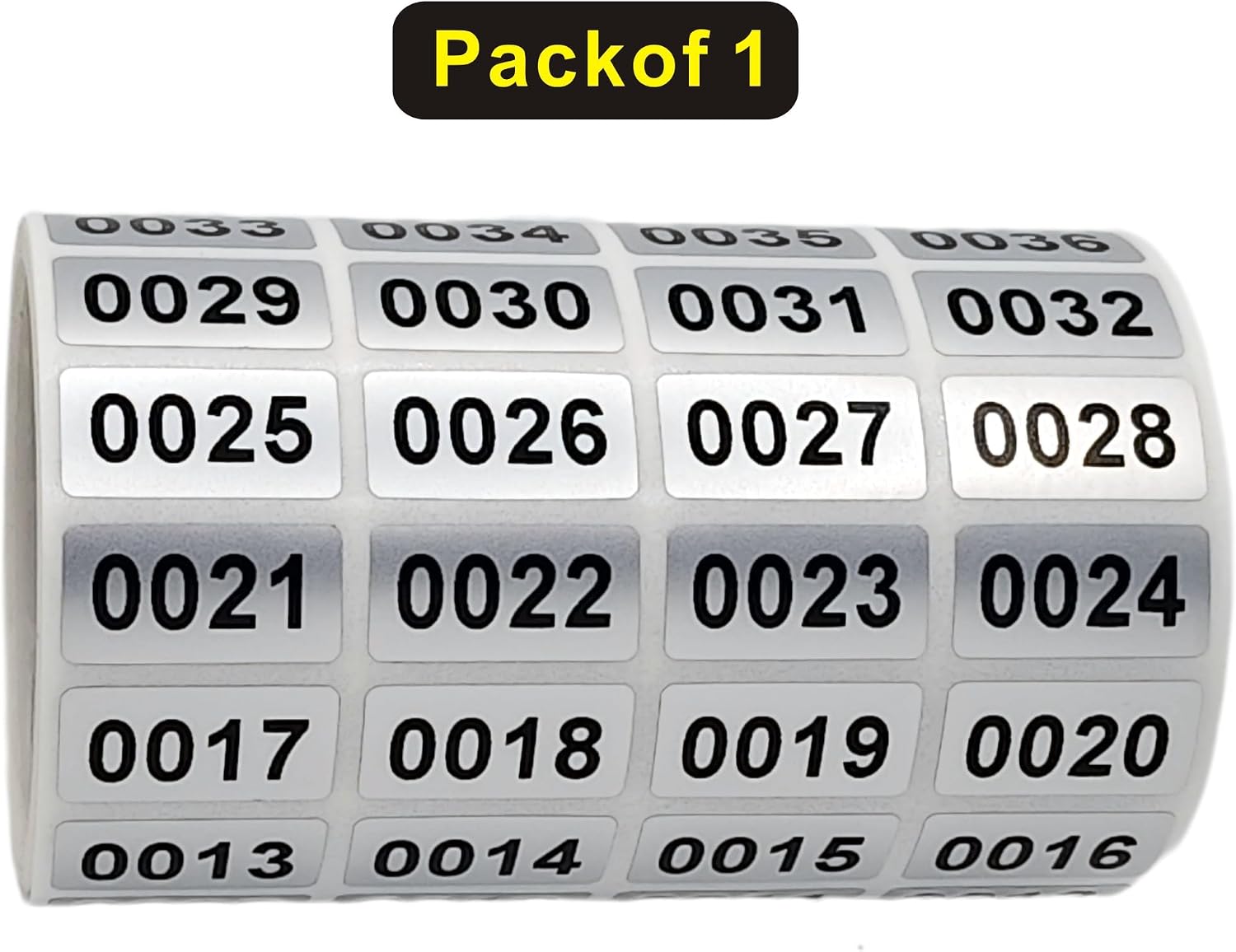 Sequential Numbered Sticker Labels, Silver Vinyl, Self-Adhesive, Waterproof, 0.39 x 0.78 Inches, 2000 Count, 0001-2000 (1, 0001-2000)