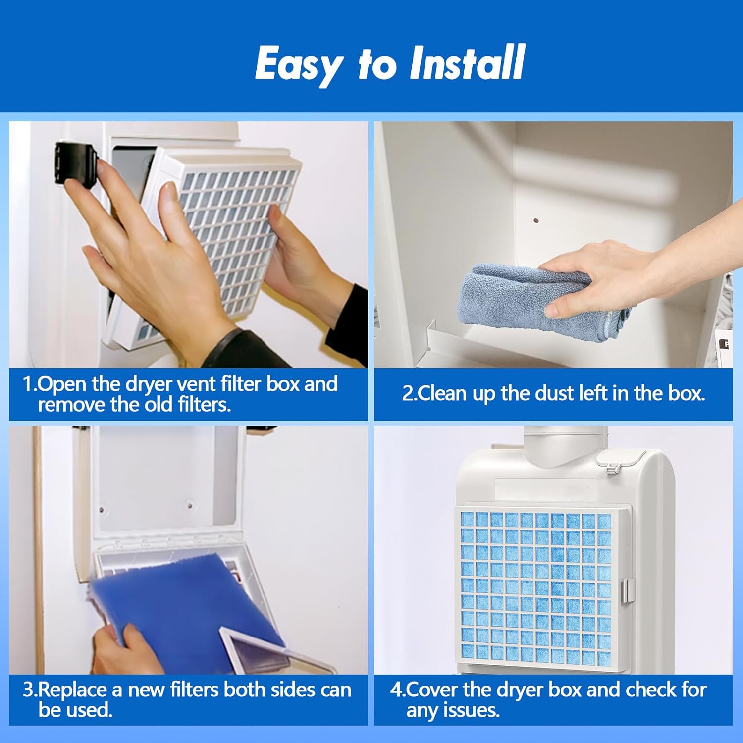 24 Pack Dryer Filter Replacement, Pre-Cut Portable Dryer Filters Compatible with FUNMAS Indoor Dryer Vent System MERV 7 Double Layer Filtration