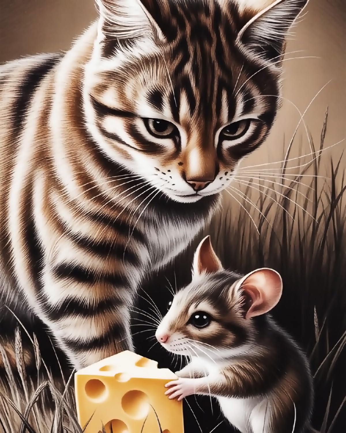 Wanmiu Paint By Numbers Tabby Cat And Cheese Mouse Kits For Beginners Adults Diy Art Decor Hand Painted Painting By Numbers Creative Gift Home Decoration 16X20 Inch Frameless