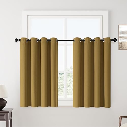 ChrisDowa 100% Blackout Golden Brown Linen Curtains 54 Inches Long