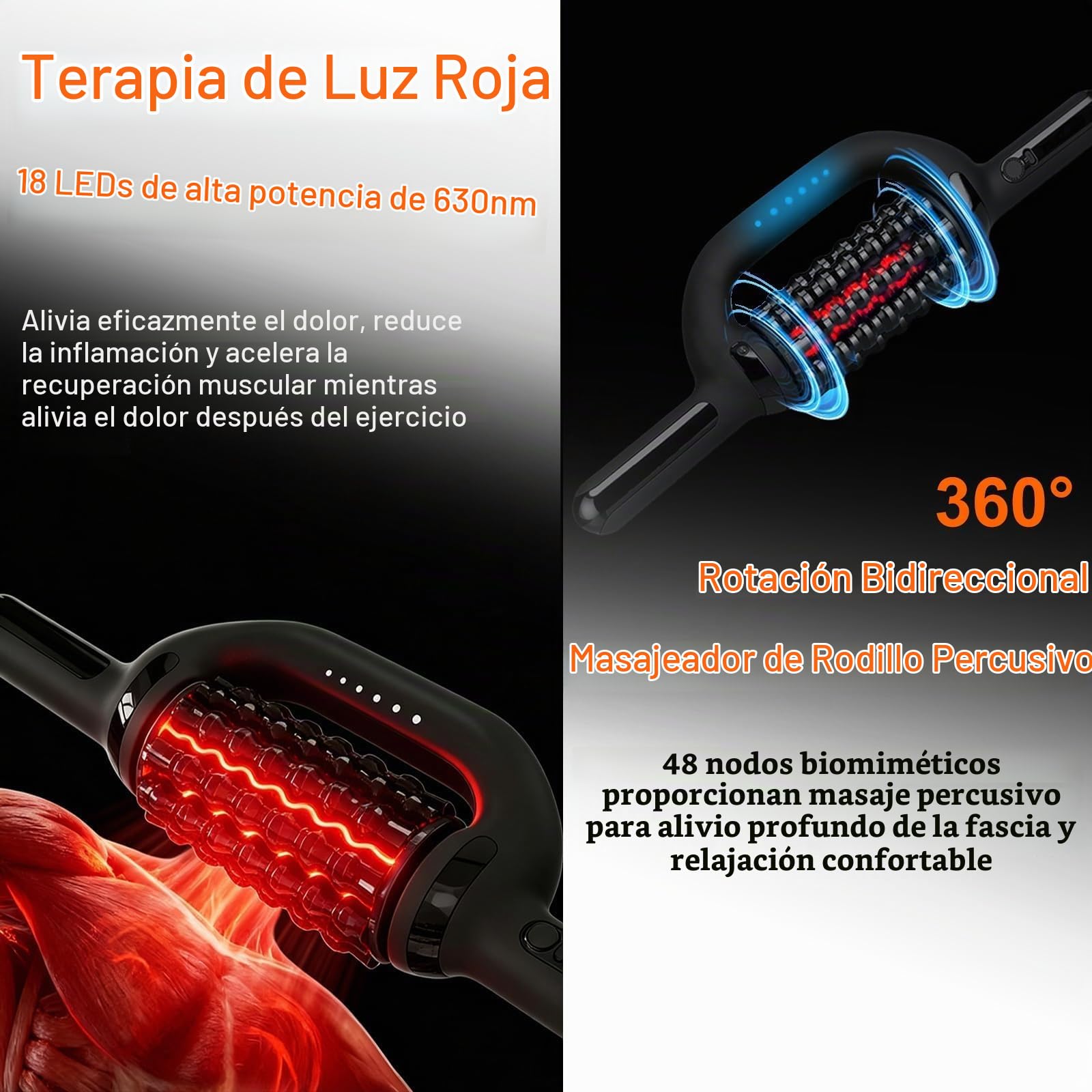 Rodillo de Masaje Anticelulítico Eléctrico, Masajeador de Rodillo Portátil para Tejido Muscular Profundo, 6 Velocidades, para Recuperación y Relajación Muscular