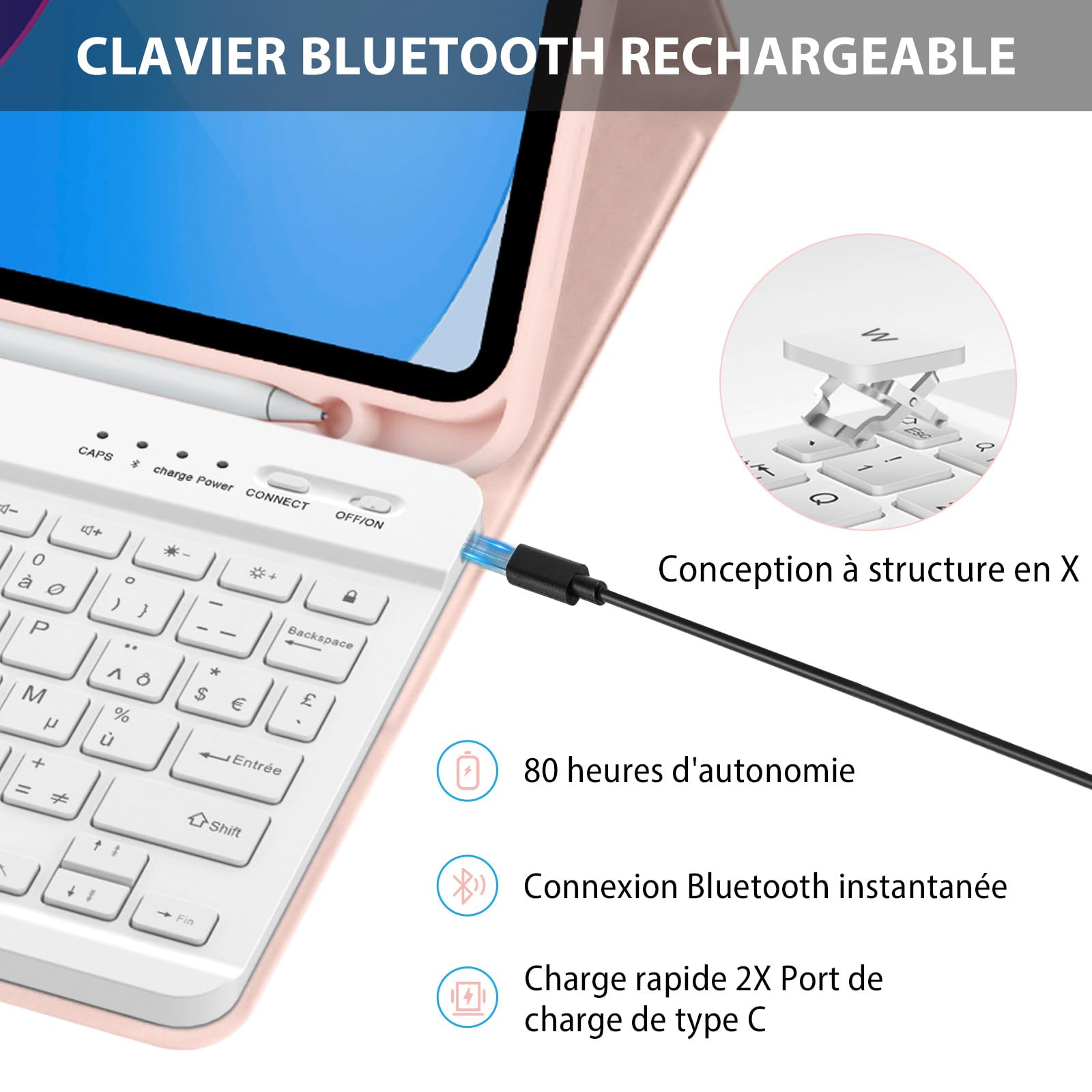 KBCASE Coque Clavier Pour IPad 10Èe Génération, AZERTY Français
