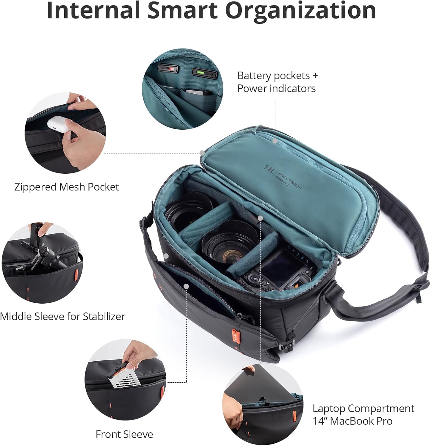 PGYTECH OneMo Sling Camera Bag 11L-13L, waterproof Crossbody Camera Shoulder Bag for Photographers Travel, DSLR Camera Bag for Sony/Canon/Nikon/DJI Mavic/Mirrorless/Tripod/Laptop - Image 2