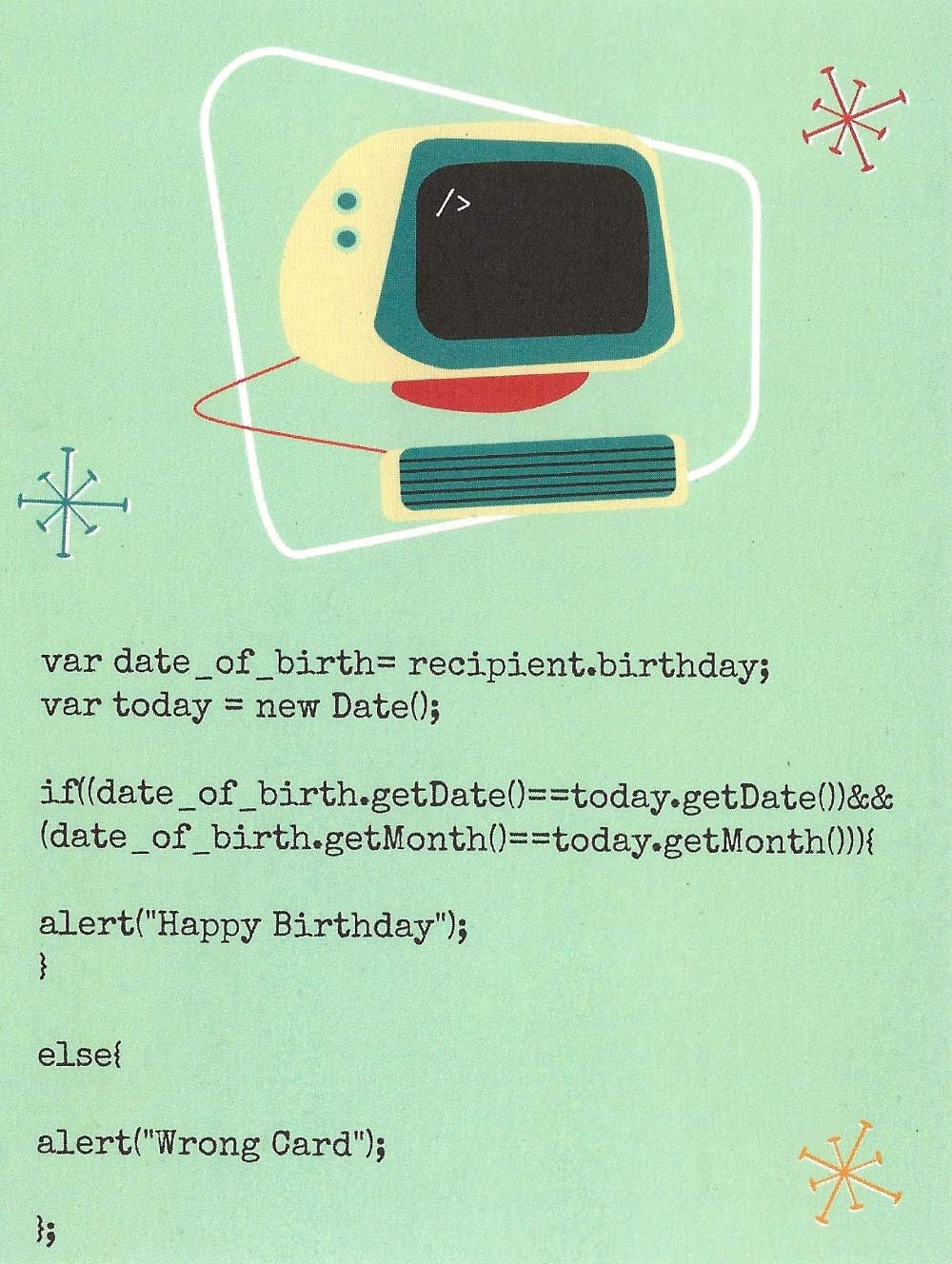 Javascript Computer Birthday Card (4.25" X 5.5") by Nerdy Words