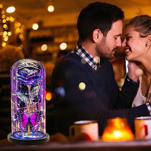 Miniatura 3 de Regalos de flores de Navidad para ella, mamá, esposa, regalos de mujer para Navidad, regalo de rosas iluminadas en cúpula de cristal, regalos de