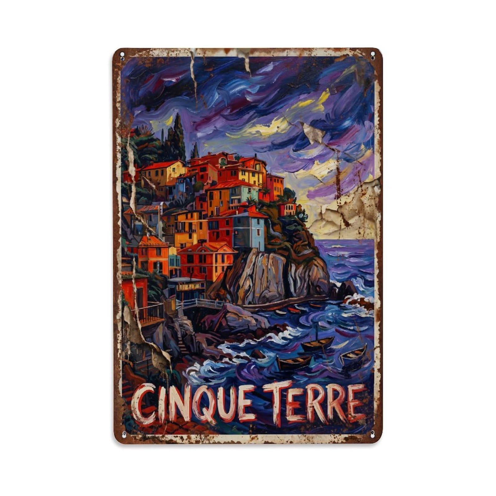 Yrnq 08X12inch Vintage Style Vintage Travel Cinque Terre Italy Highway Metal Tin Sign