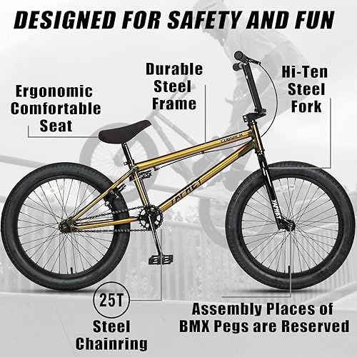 Miniatura 2 de Freestyle BMX Bike, 20 Inch Yaphet Bicycle for Teen Beginner and Adult Riders, Bike with Hi-Ten Steel Frame, Multiple Colors