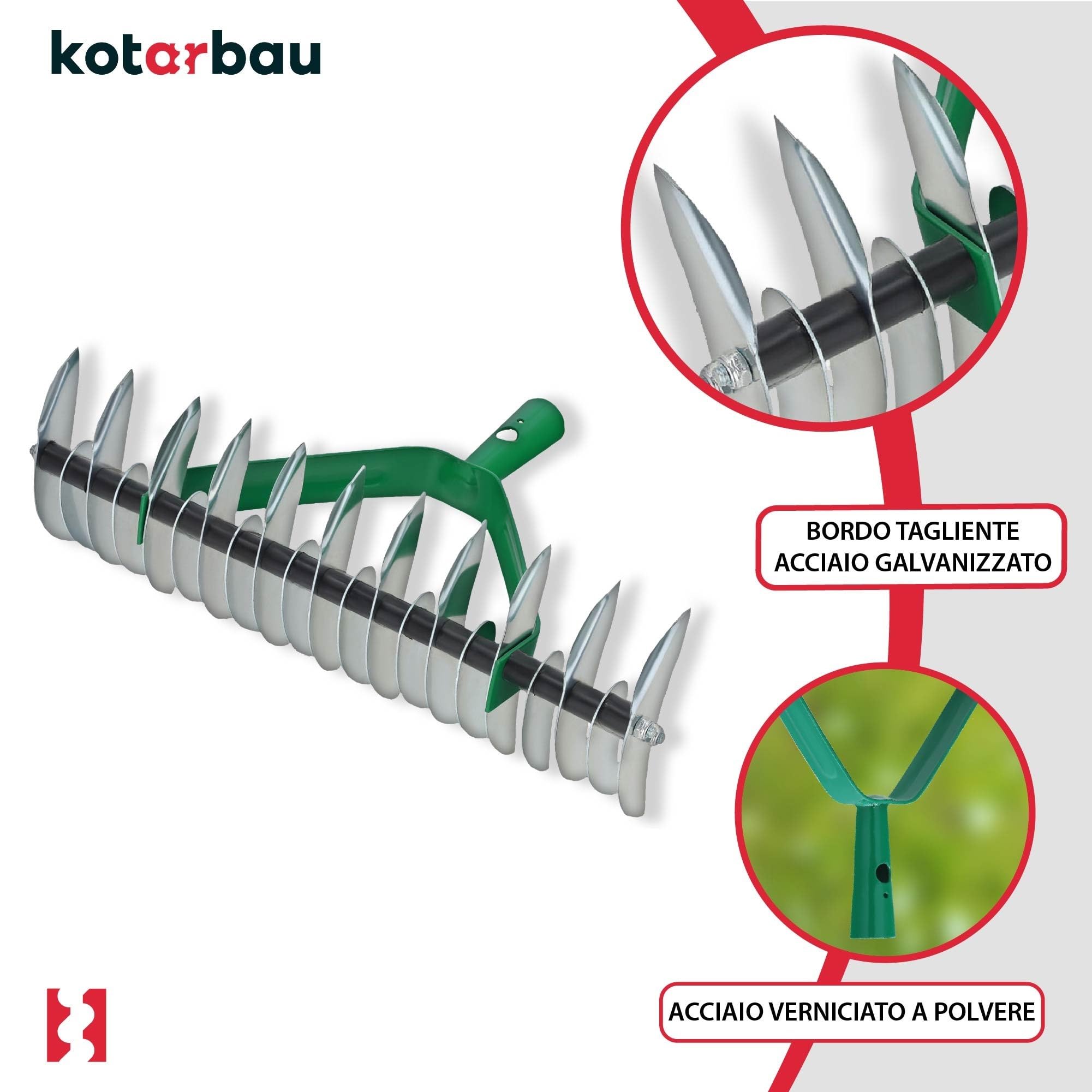 KOTARBAU® Rastrello Sarchiatore Acciaio Zincato Rastrello da Taglio 360 mm Aeratore per Prato Rastrelliera per l'eliminazione di Muschio e Feltro Utensili da Giardinaggio Rastrellini a Mano