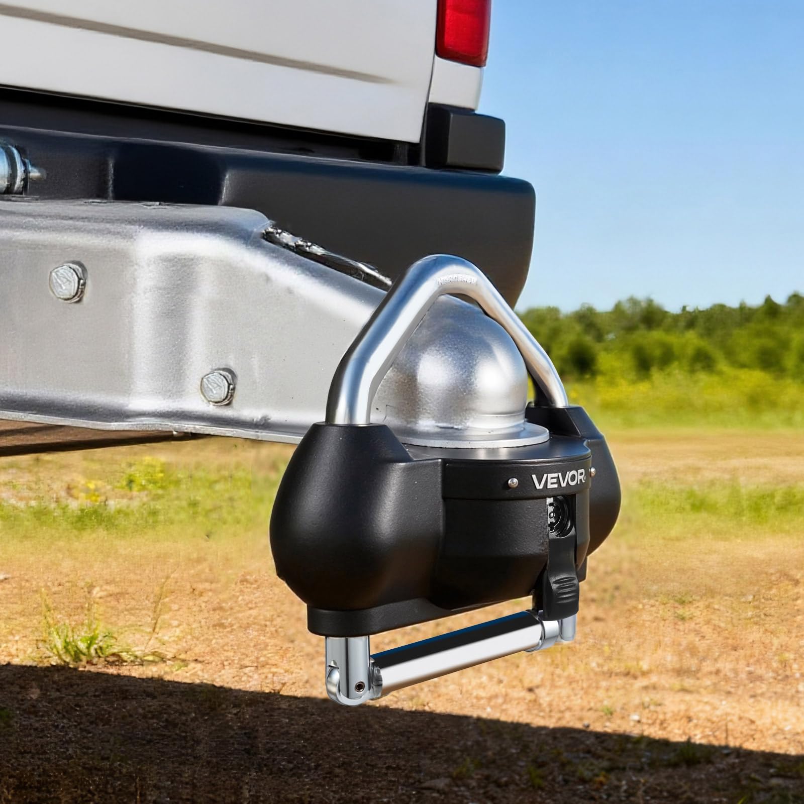VEVOR Lucchetto per Rimorchio Antifurto, Blocco a Sfera per Rimorchio ad Alta Resistenza con 3 Chiavi, Resistente alle Intrusioni, Design Regolabile in Altezza per Camper, Barche, Rimorchi, Nero