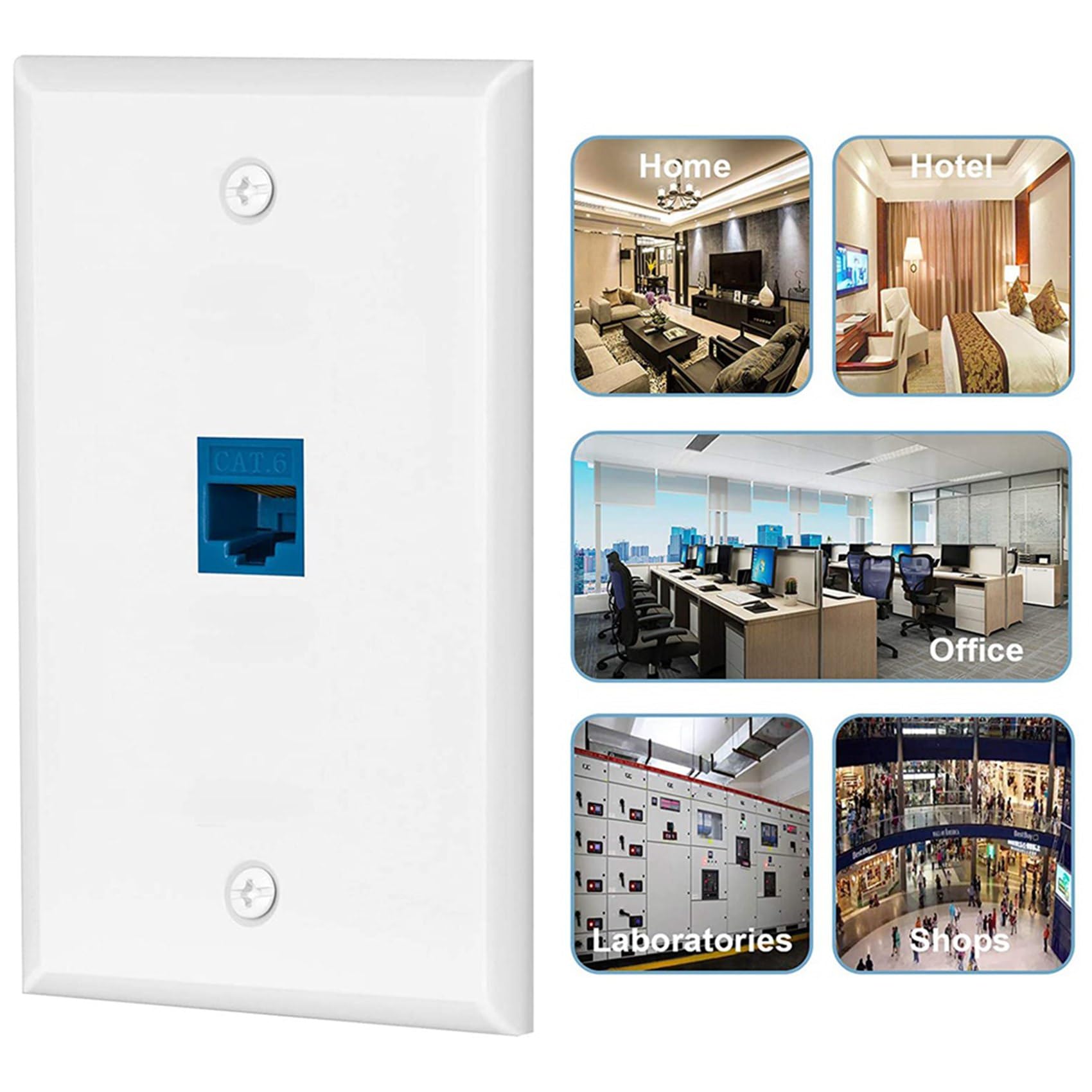 24X Cat6 Prise Murale Ethernet 1 Port RJ45 RéSeau à Coupleur Mural Plaque Jack Blanc et Bleu