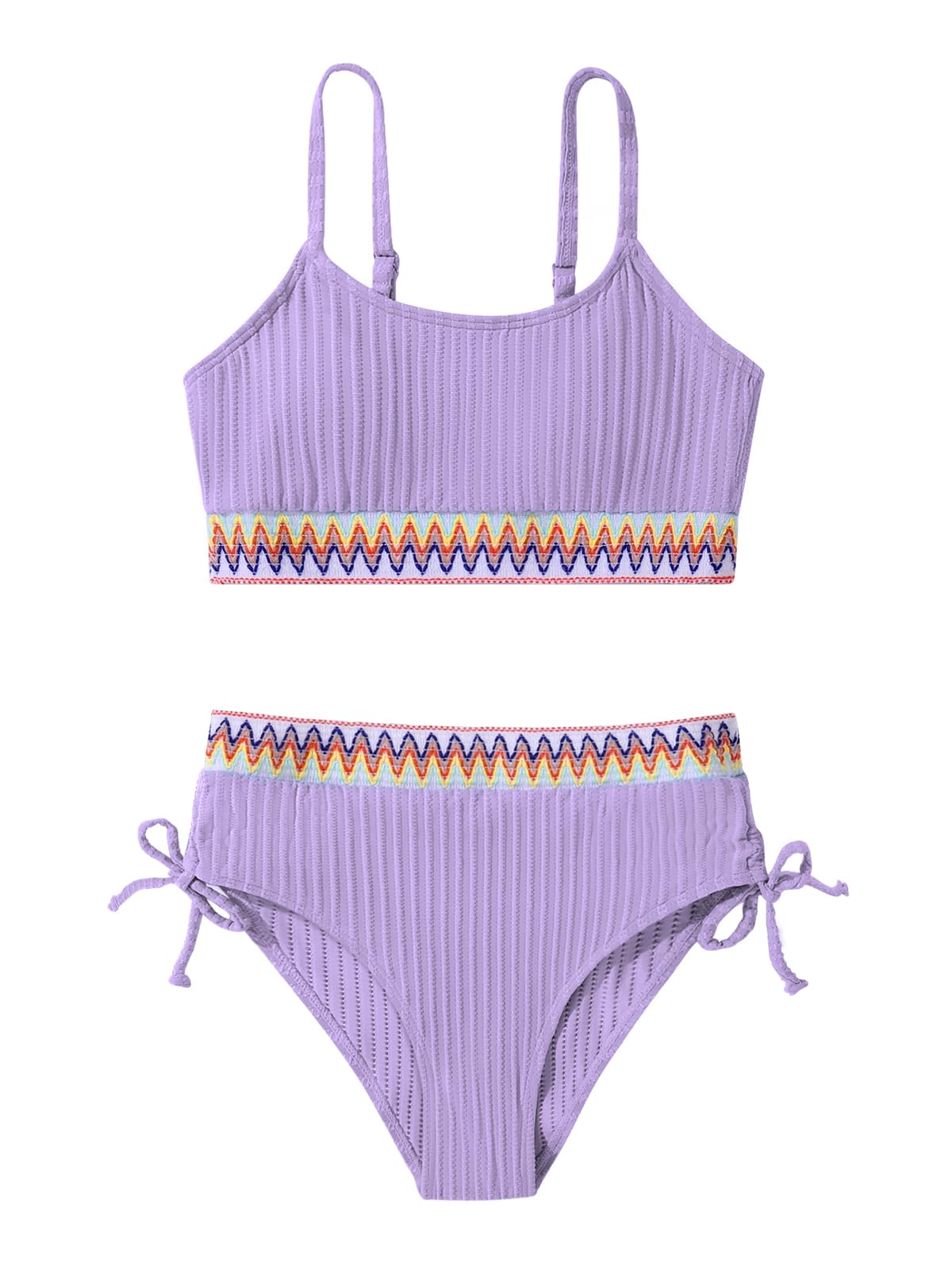 Girls Swimsuits Teen Girls Two Piece Bathing Suit High Waist Bikini Set with Chest Pad Color Block Swimwear 9-16T