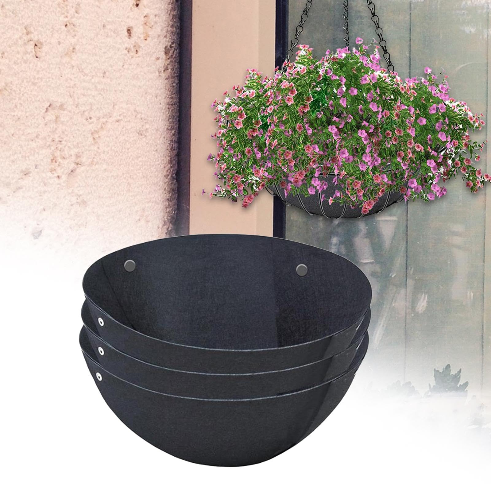 3 Pieces Felt Hanging Planter Liner Hanging Basket Linings Simple Decorative Planter Liner Replacements for Outdoor Balcony, M