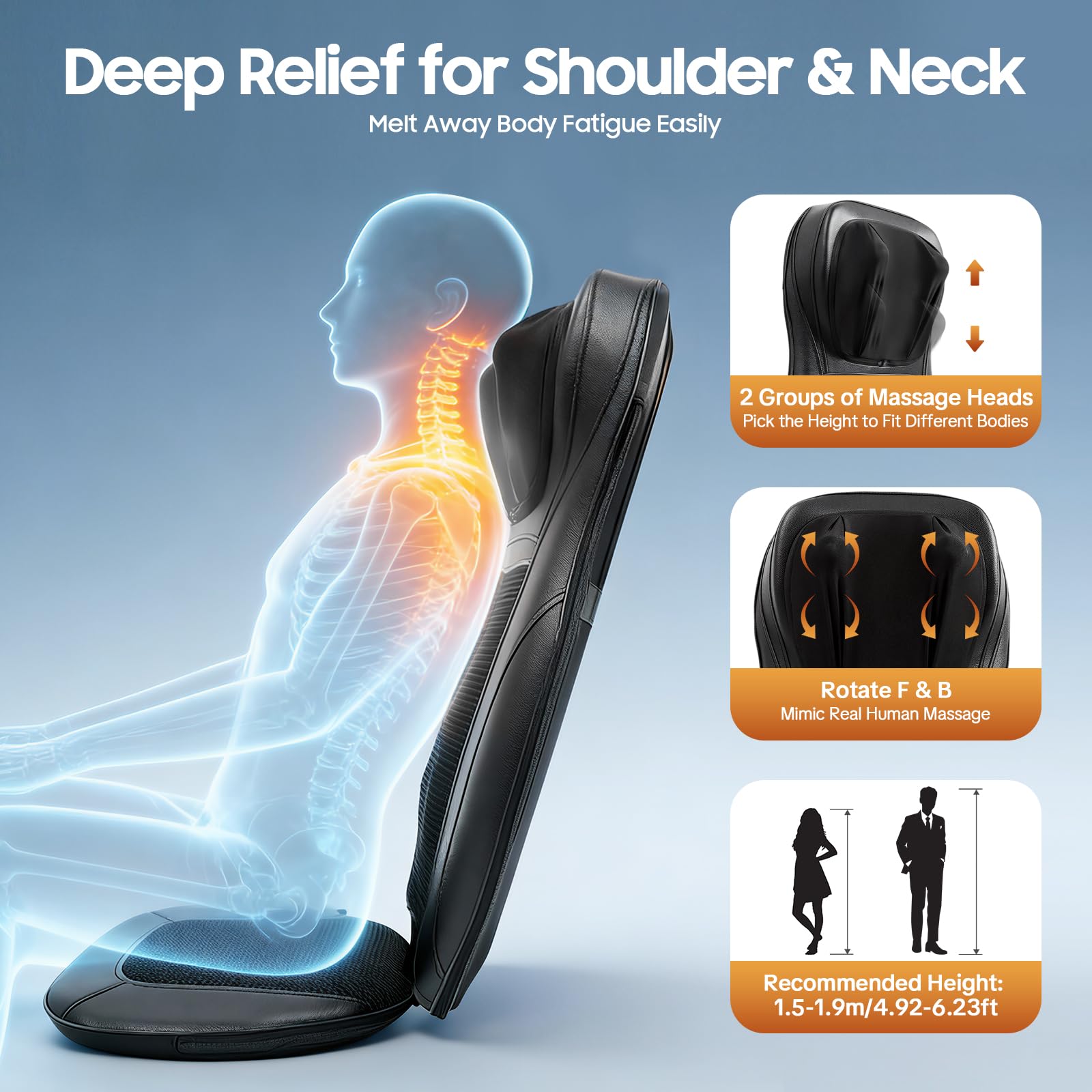 Cuscino massaggiante con calore Shiatsu, cuscino massaggiante con impasto, rullo, vibrazione e compressione dell'aria, 3 modalità massaggio, 4 motori vibranti (nero)