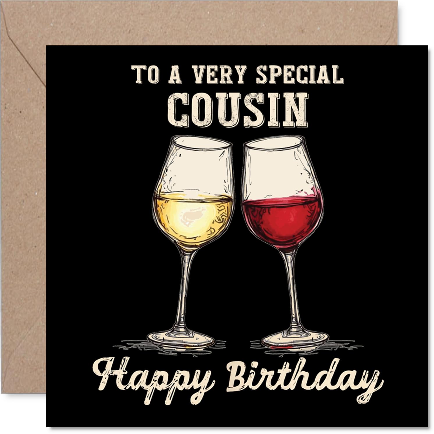 Cousin Birthday Card - Bday Wine - Happy Birthday Card for Cousin from Family Relative, 145mm Wine Greeting Cards