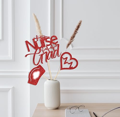 Miniatura 5 de Palitos de centro de mesa de graduación para enfermera, escuela de enfermería, graduado, médico, fiesta de graduación, centro de mesa, color rojo,