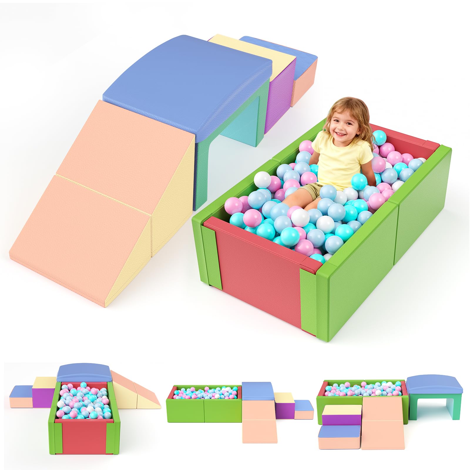 Bällebad Baby 90x56x30cm, Schaumstoff Spielbecken mit PU-Leder, Versteckter Reißverschluss, Waschbar, Abwaschbar, Sicher für Kinder, Faltbar
