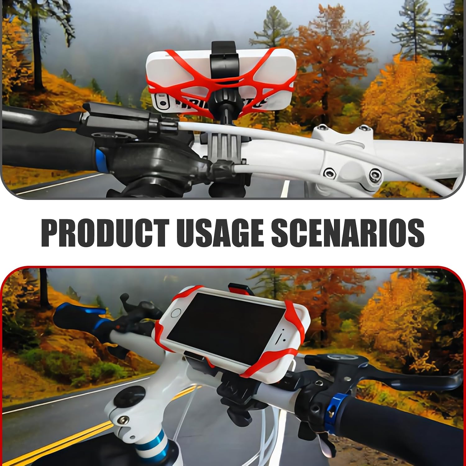 4 PCS Motorcycle Phone Mount Tether, Anti-Scratch and Anti-Slip Navigation Devices Protection Shell, Tightly Wrapped Phone Holder Grip Rubber Strap, Universal for Motorcycles Bikes (Red)