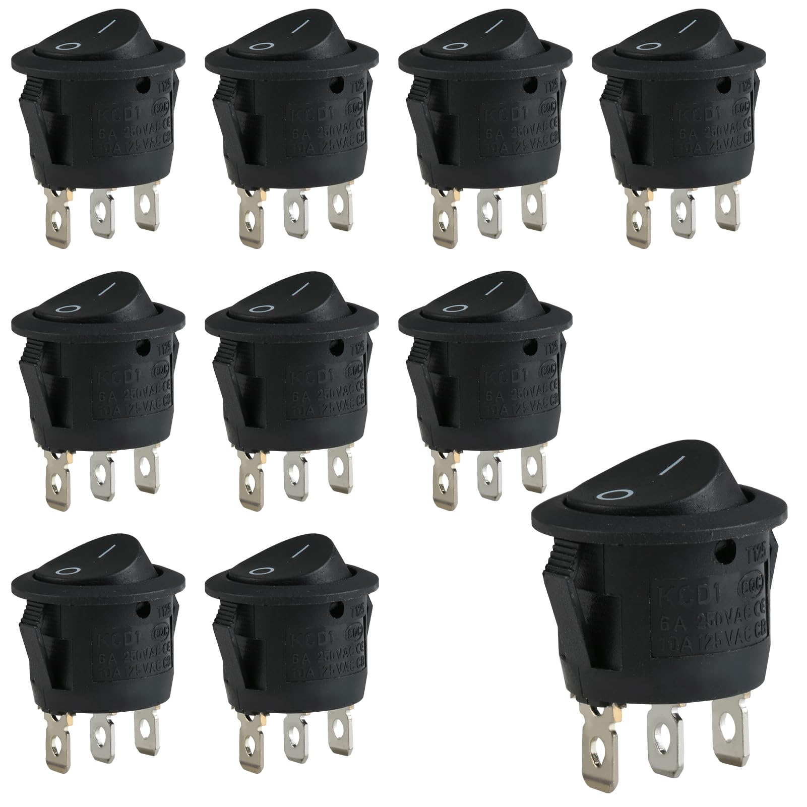 Rotondo Interruttore A Bilanciere, 10pcs Mini Interruttore Bilanciere Rotondi ON/OFF SPST, 3 Posizioni 10A/125V 6A/250V Interruttore Rotondo per Auto, Barche, Elettrodomestici(nero)