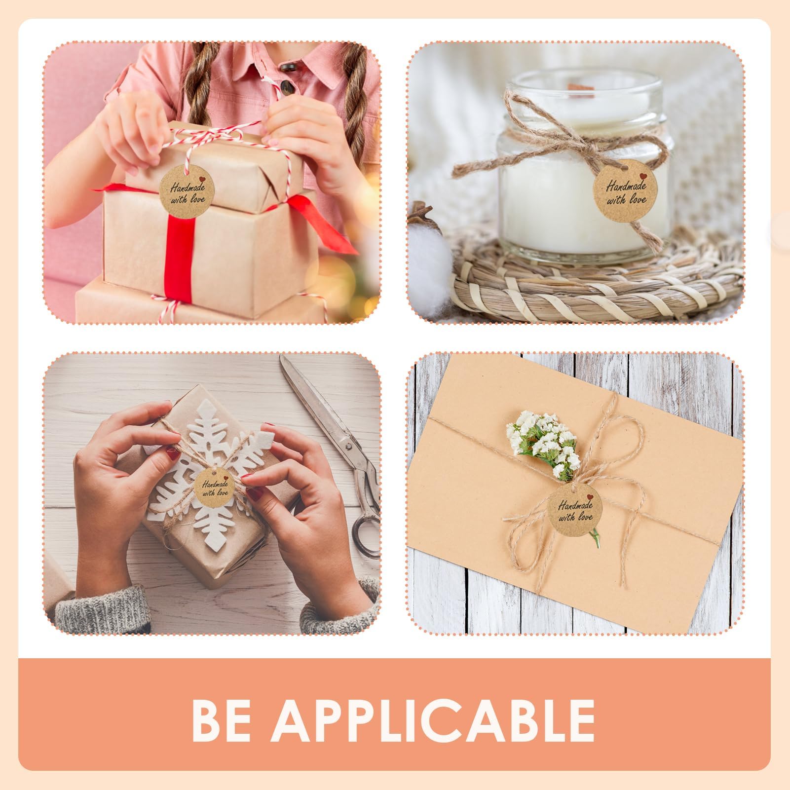 100 etichette regalo fatte a mano in carta con filo di iuta naturale da 22 m, rotonde, piccole etichette fatte a mano, per confezioni regalo, arte e artigianato, matrimoni, feste