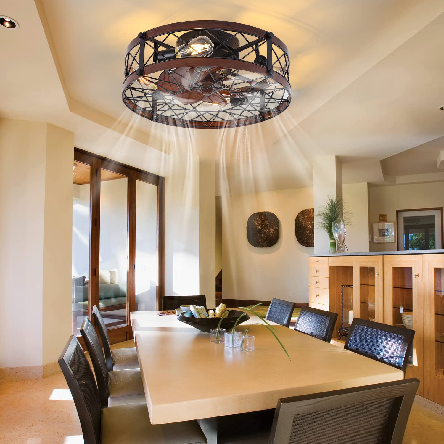 Buy Retro Small Ceiling Fan With Light Remote Control, Coming With E26