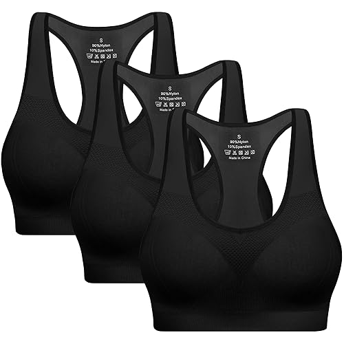 Racerback Sports Bras for Women with Pads - High Impact Athletic Tank Tops for Yoga and Workout Brassieres Bra - Small - Black/Black/Black - New