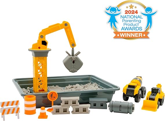 CAT Dig N Build Concrete Playset 12-oz Moldable Concrete Compound, Crane, 2 Little Machines Vehicles, Construction Molds & Easy-Cleanup Tray, Sensory STEM Kit for Kids Ages 3 +