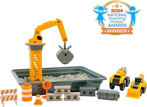 CAT Dig N Build Concrete Playset 12-oz Moldable Concrete Compound, Crane, 2 Little Machines Vehicles, Construction Molds & Easy-Cleanup Tray, Sensory STEM Kit for Kids Ages 3 +
