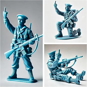 Funny Green Army Men & Blue Navy Statues - Middle Finger Resin Soldiers for Desk Pranks, Military Gag Gifts Adults 1-3PCS(Blue,3)