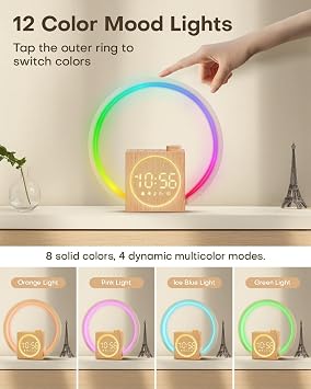 Sunrise Alarm Clock, White Noise Sound Machine, Alarm Clocks for Bedrooms with 12 Color Ambient Nightlight, White Noise Machine with 30 Soothing Sounds, Gifts for Adults, Kids, Couples, and Friends
