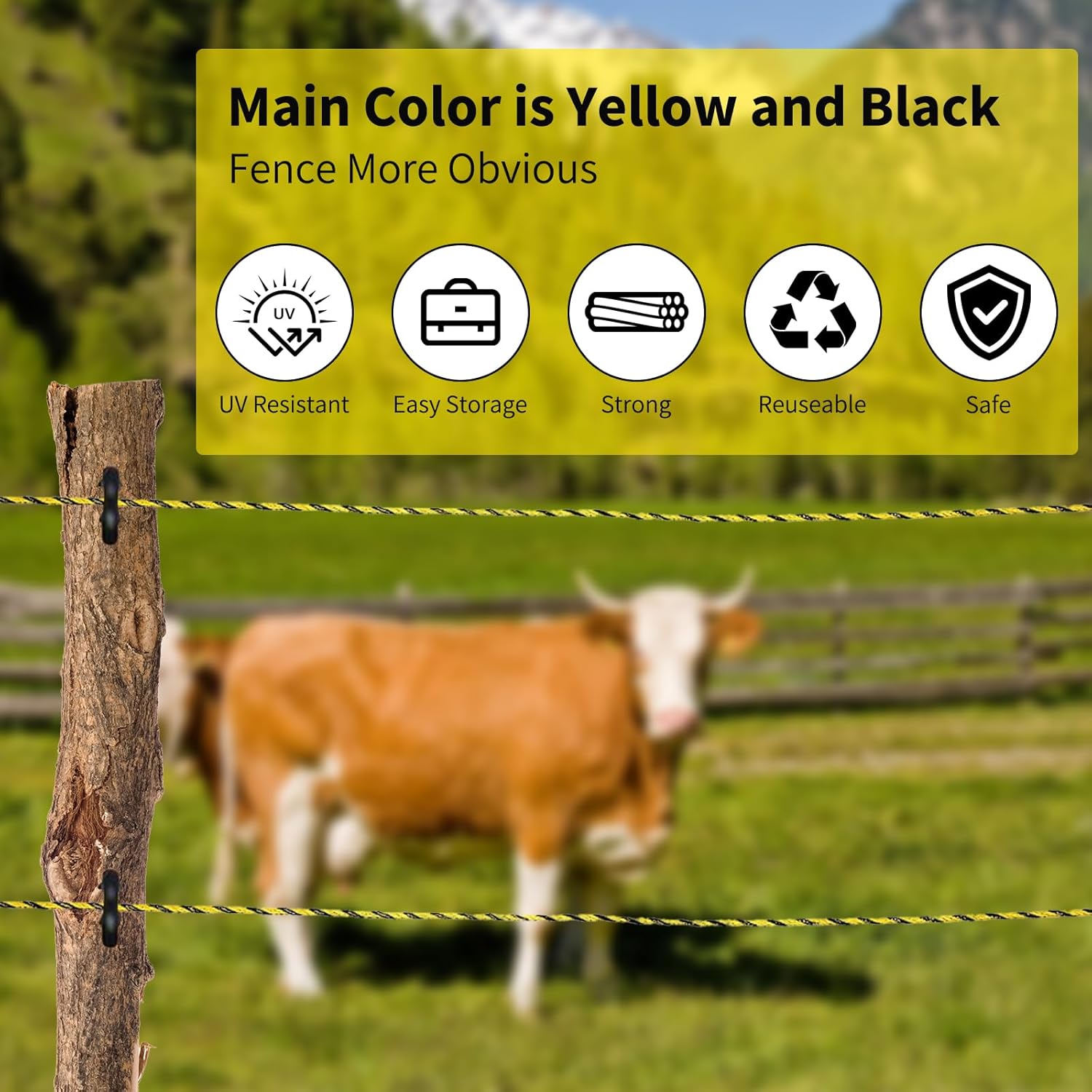 5413 Feet Electric Fence Wire, 9 Stainless Steel Strands and 30 Polywire for Portable Livestock Fencing, with Reliable Conductivity and Rust Resistance, UV Resistant, 1650 Meters 1/8" Diameter