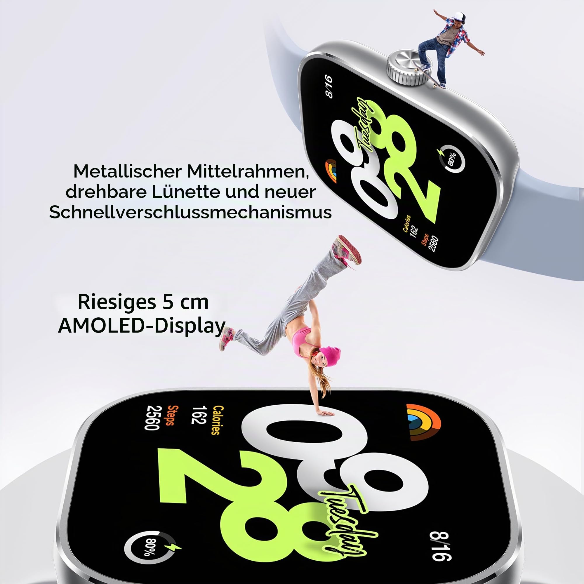 XIAOMI Redmi Watch 4 Smartwatch mit 1.97" AMOLED-Display mit 390 x 450 Pixel und 60Hz, Bis zu 20 Tage Akkulaufzeit, HyperOS, Herzraten- und Blutsauerstoffmessungen - Obsidian Schwarz