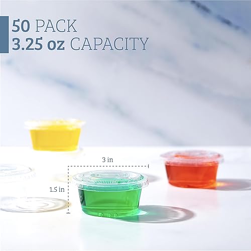 Miniatura 3 de Galashield 50 juegos de 3.25 onzas Vasos de gelatina para condimentos con tapas, tazas de salsa, tazas de porciones, recipiente para aderezo,