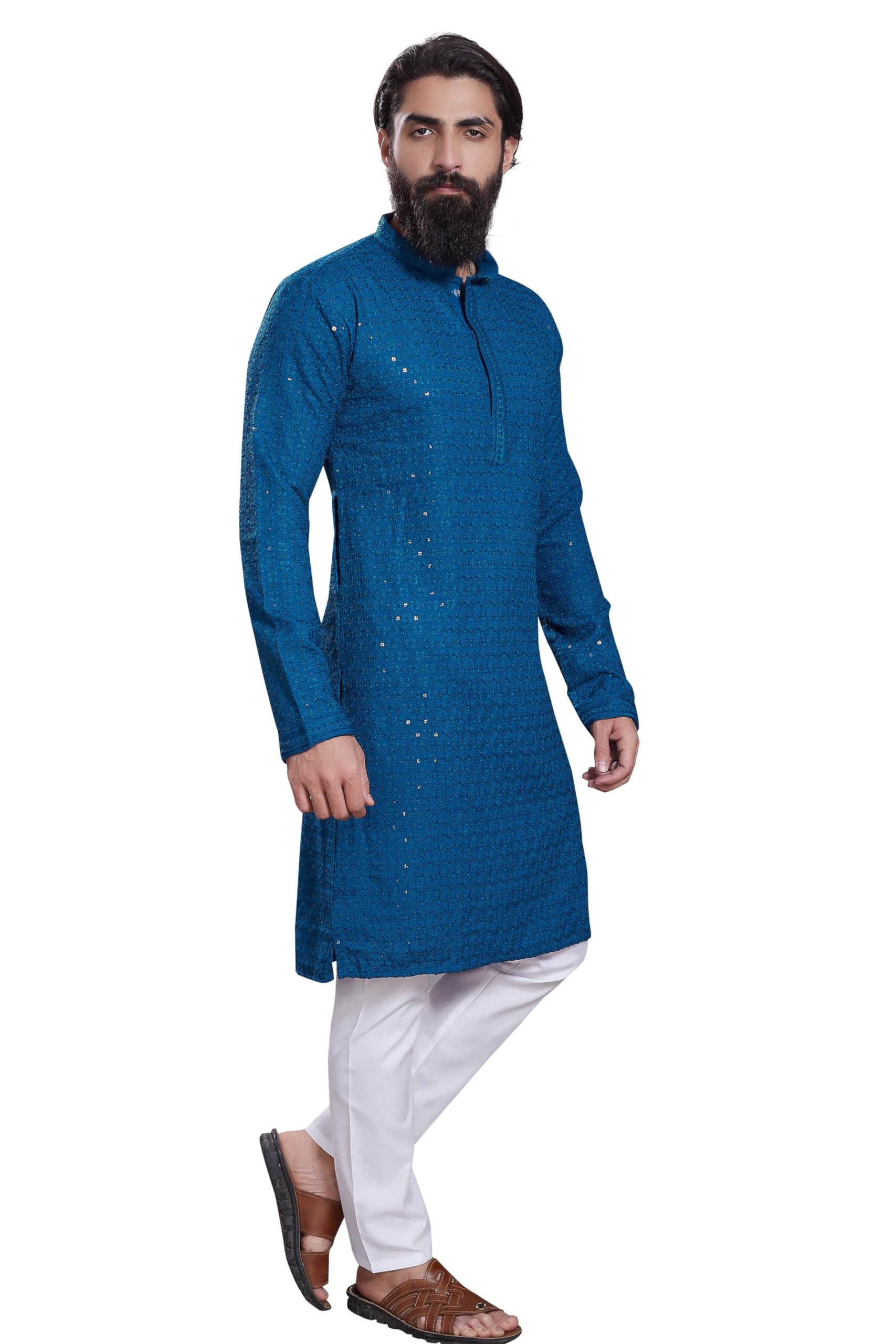 Divisive Men's Sequince Embroidered Cotton Blend Only Slim Fit Kurta (Dkrt222_4Xl_Teal)