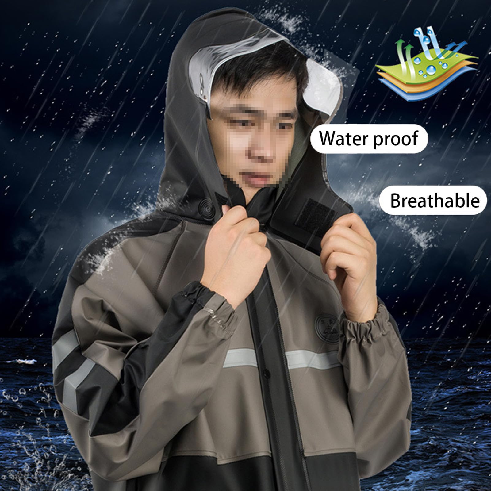 Regenanzug Strickgewebe wasserdichte Sicherheit Reflektierende Regenjacke Ganzkörper Regendichte Regenjacke Regenhose