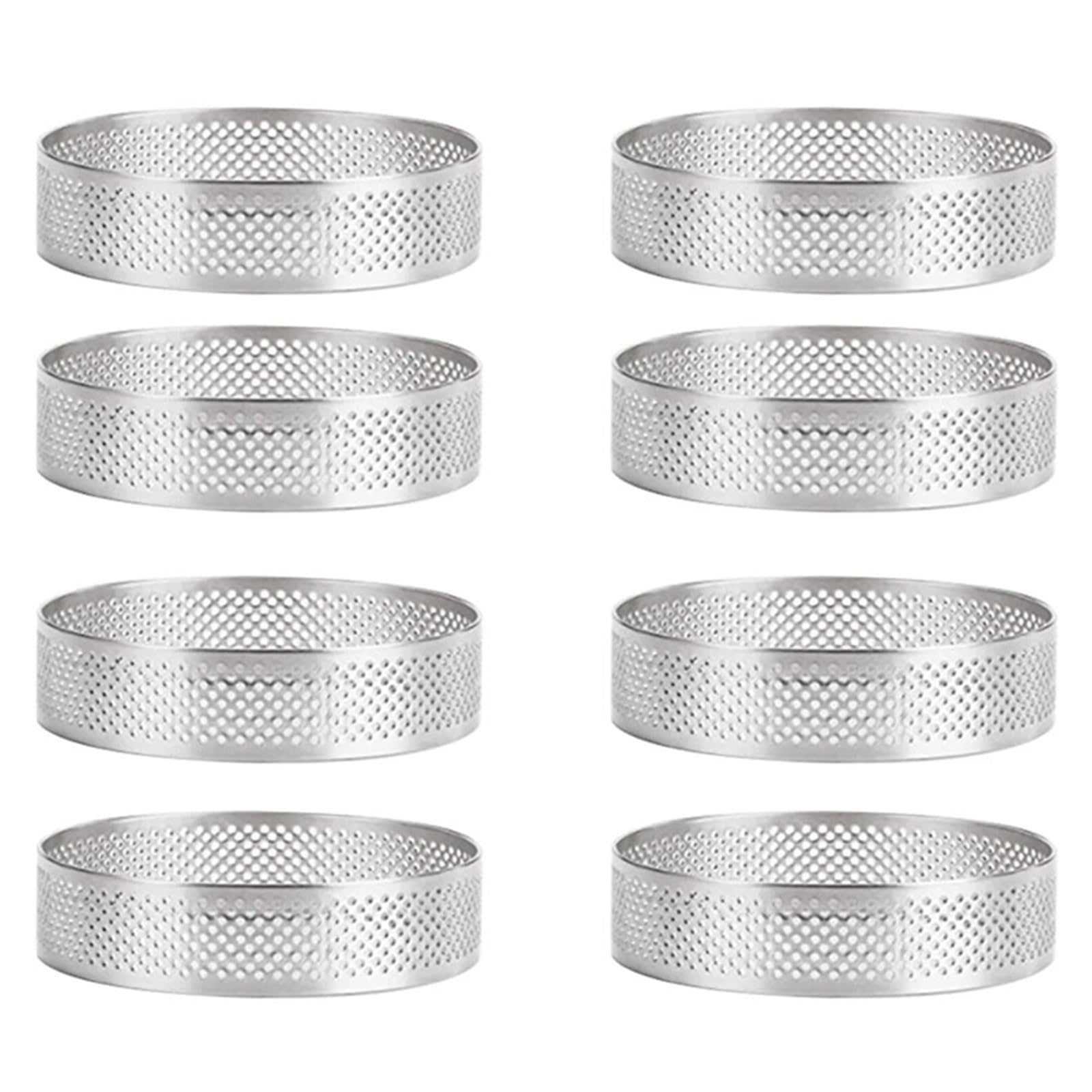 Moule à Tarte en Acier Inoxydable, Moule à gâteau perforé, Moule à Tarte Rond à Double enroulement, Moule en métal Anneau De Tarte(8pcs 8cm)