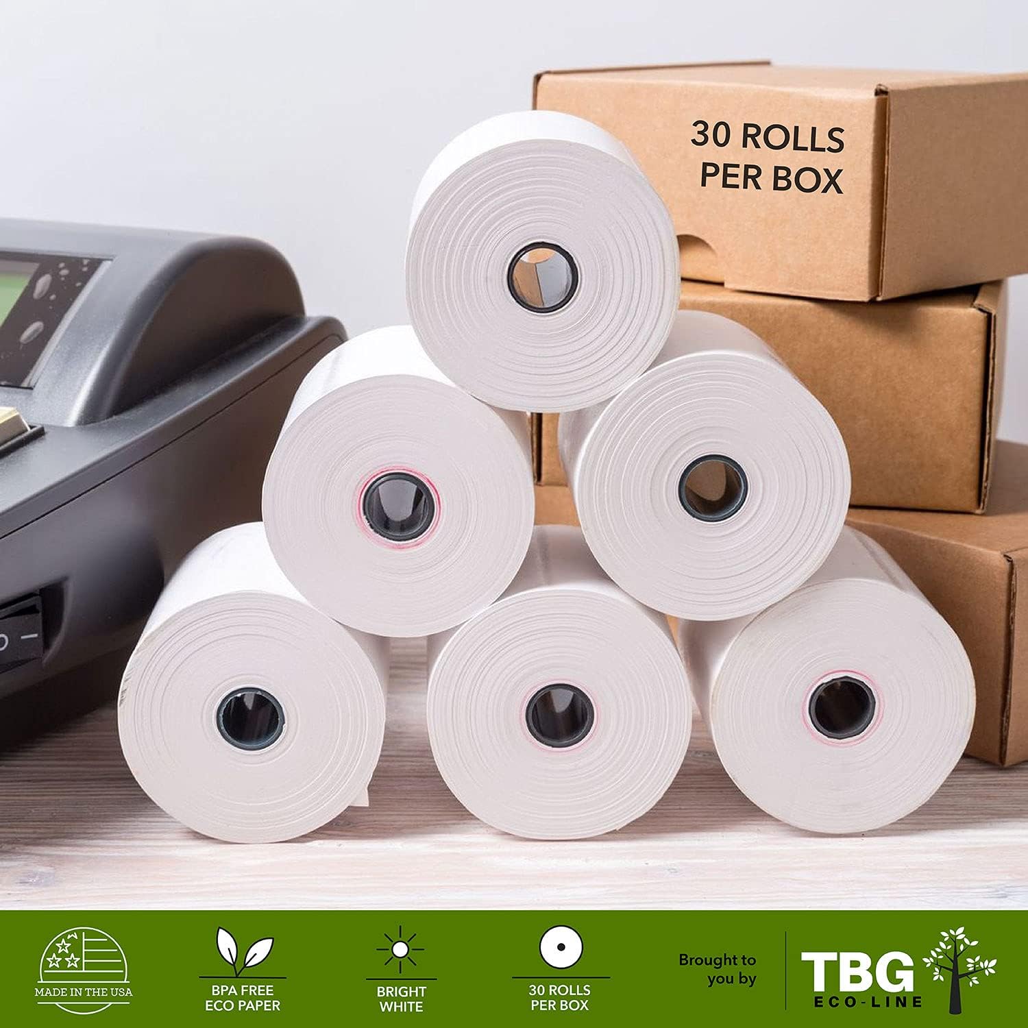 3 1/8” x 230' Thermal Paper Rolls (30) - BPA FREE AND MADE IN THE USA – Receipt paper rolls – Point of Sale Cash Register - Thermal printer paper - Credit Card Paper - for POS systems : Office Products