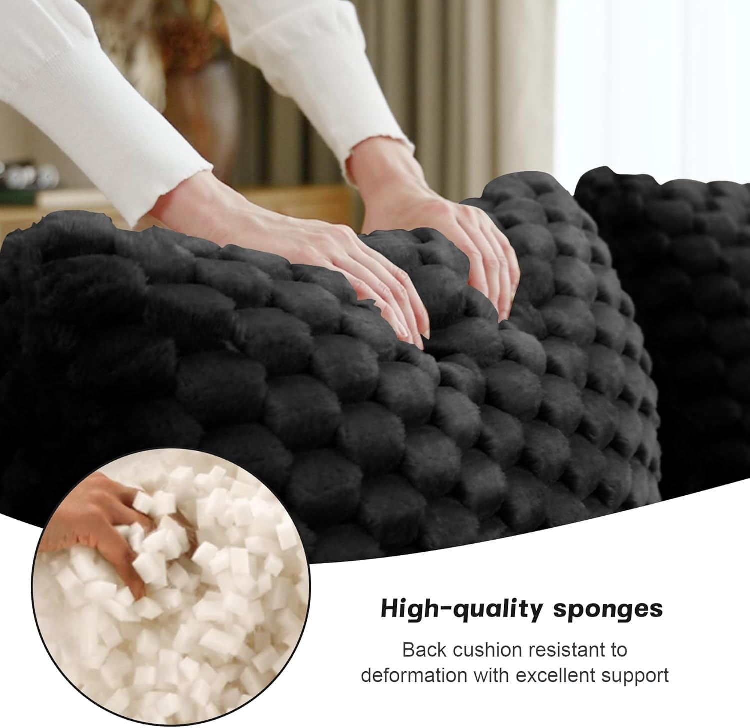 82" Modern Modular Sectional Sofa, Flannelette Fabric Boneless Couch, Oversized Cloud Sofa for Living Room, No Assembly Required (Black, Loveseat)