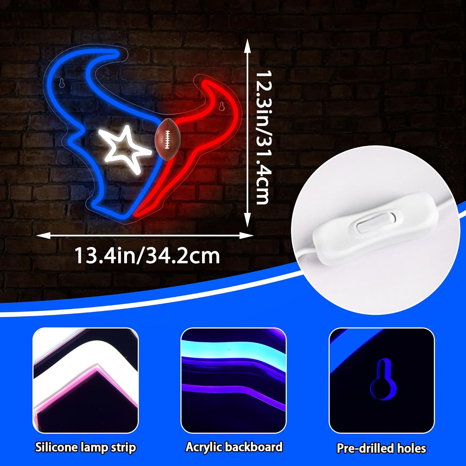 Football Neon Sign for Wall Decor Football Neon Light for Man Cave Game Room Team Logo Light Up Sign for Bedroom Bar Garage Party Decor Birthday Gifts for Men Size 13.4 * 12.3In(TWD159) - Image 3